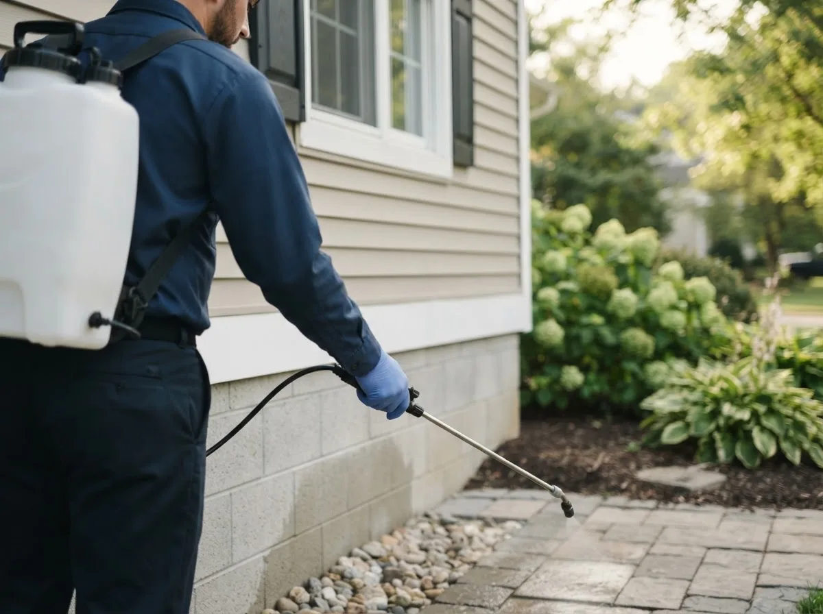 Pest control technician inspecting a home in Glover, VT